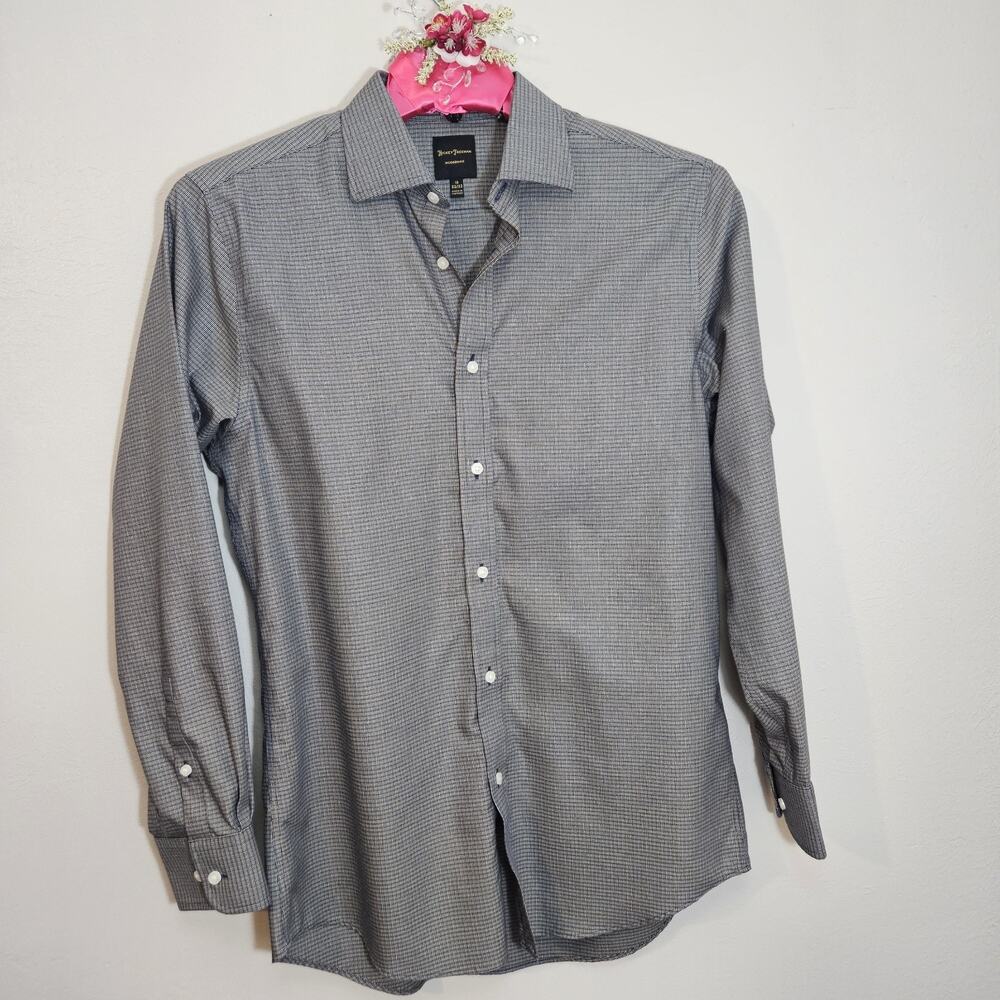Hickey Freeman Modern Fit Dress Shirt Gray Check 15 32/33 Cotton Classic style